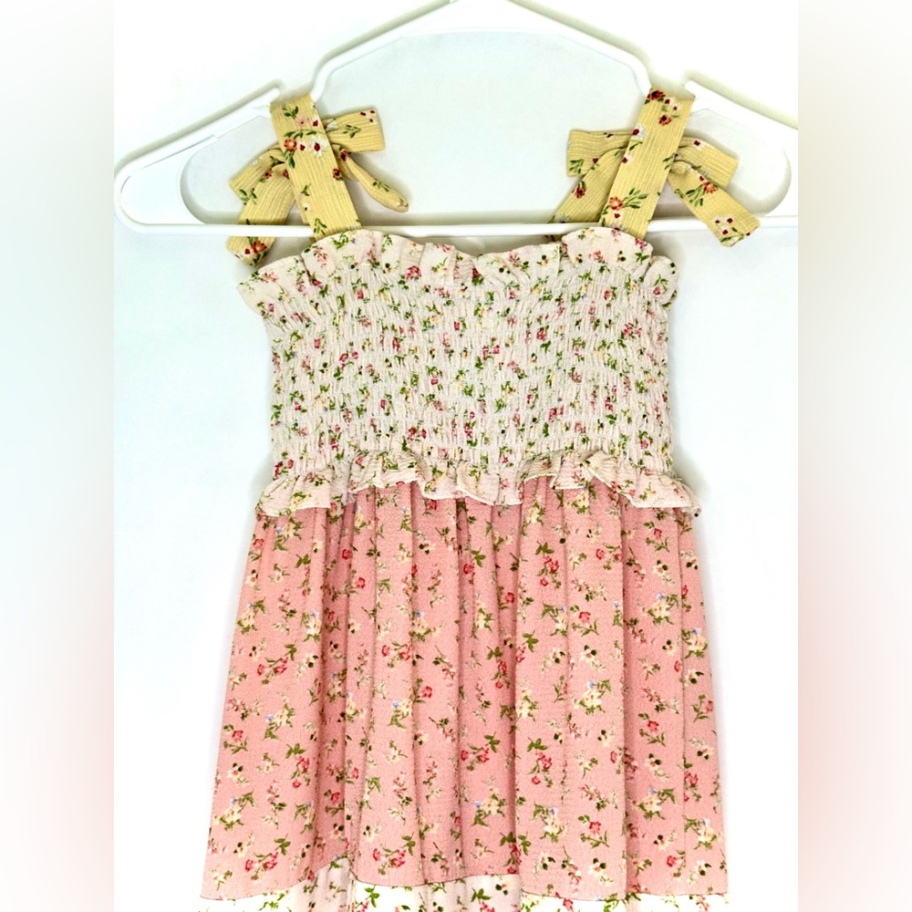 Bonnie Jean Smocked Pink / Yellow Floral Sun Dress - Picture 3 of 16